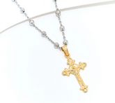 David Markstein Sterling Silver Two Tone Cross Pendant w/ Beaded Station Chain